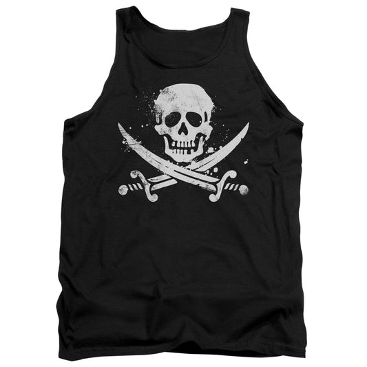 Distressed Jolly Roger Mens Tank Top Shirt Black