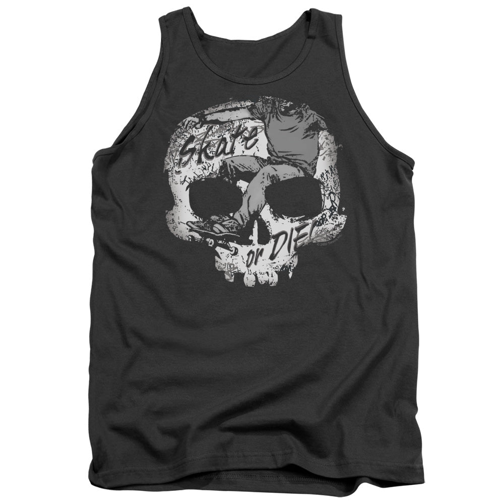 Skate Or Die Skull Mens Tank Top Shirt Charcoal