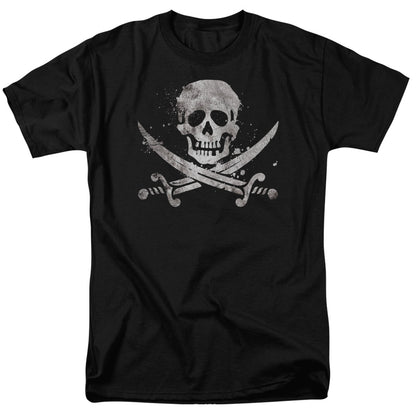 Distressed Jolly Roger Mens T Shirt Black