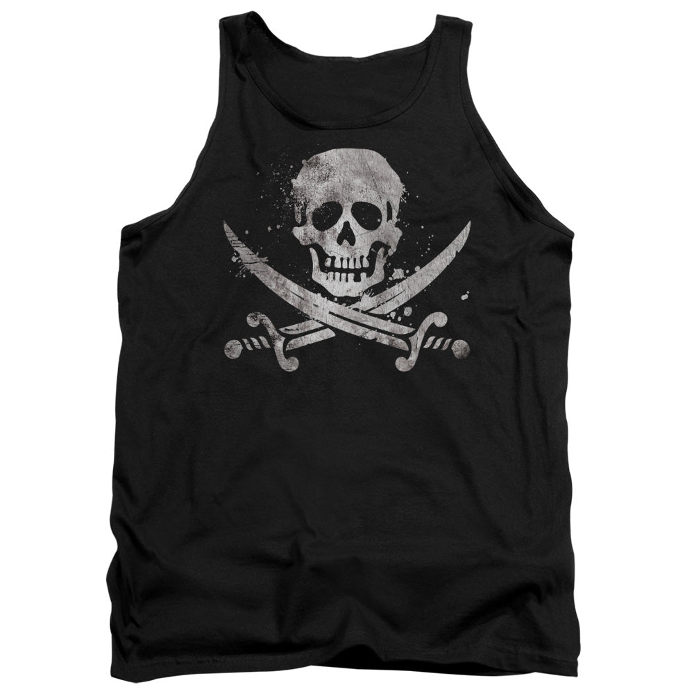 Distressed Jolly Roger Mens Tank Top Shirt Black