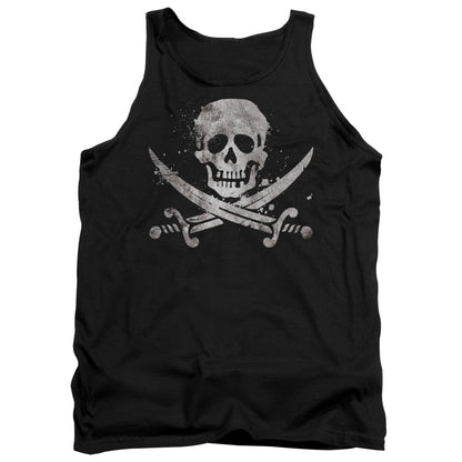 Distressed Jolly Roger Mens Tank Top Shirt Black