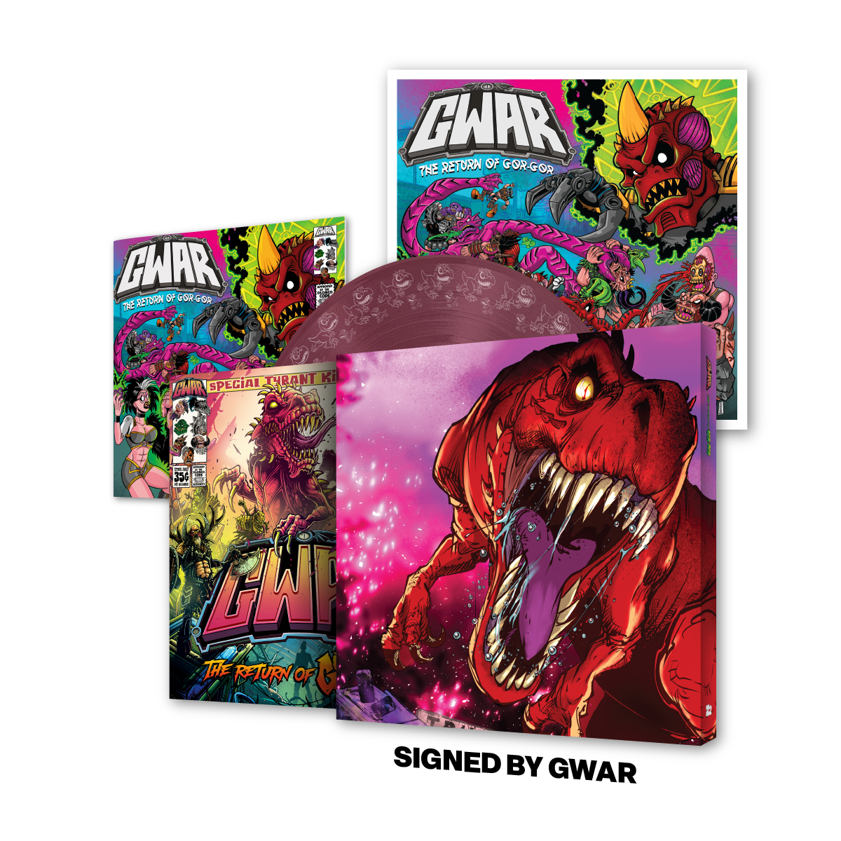 GWAR 'The Return of Gor Gor' Signed Platinum Edition Comic Book + Vinyl Record LP (Limited Edition Fruit Punch)