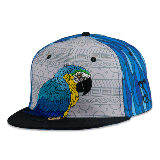 Blue Gold Macaw Feathers Fitted Hat Grassroots California