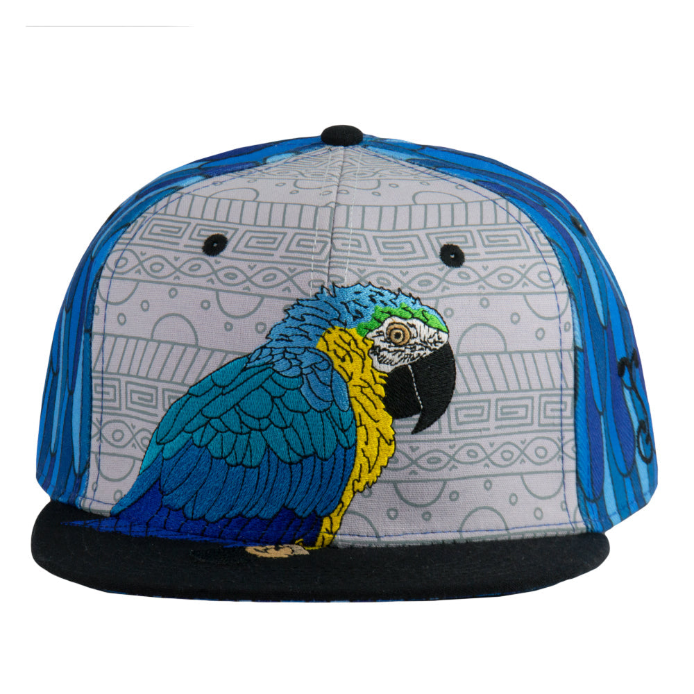 Blue Gold Macaw Feathers Fitted Hat Grassroots California