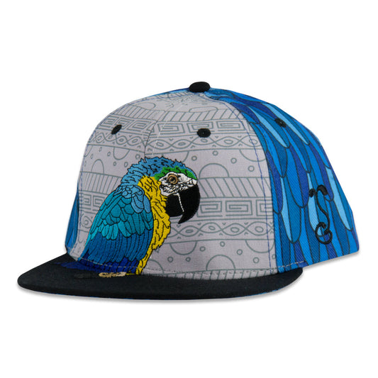 Blue Gold Macaw Feathers Kids Snapback Hat Grassroots California