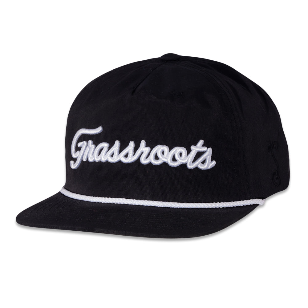 Golfroots Script Black Unstructured Snapback Hat Grassroots California