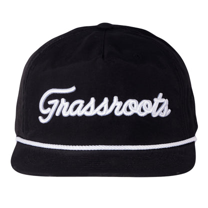 Golfroots Script Black Unstructured Snapback Hat Grassroots California