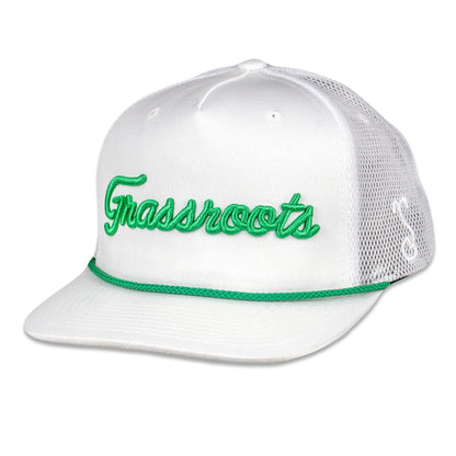 Golfroots Script White Mesh Snapback Hat Grassroots California