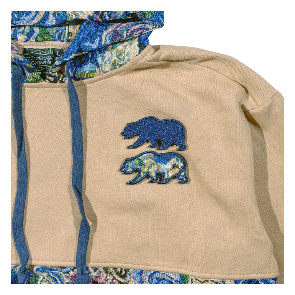 Removable Bear Blue Flowers Tall Pullover Hoodie Grassroots California