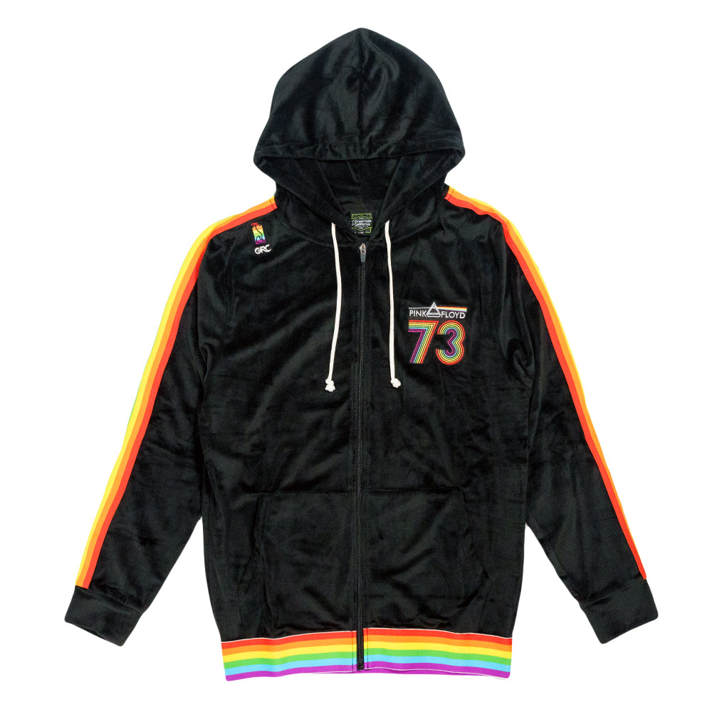 Pink Floyd DSOTM V2 Black Rainbow Velour Mens Zip Up Hoodie Grassroots California