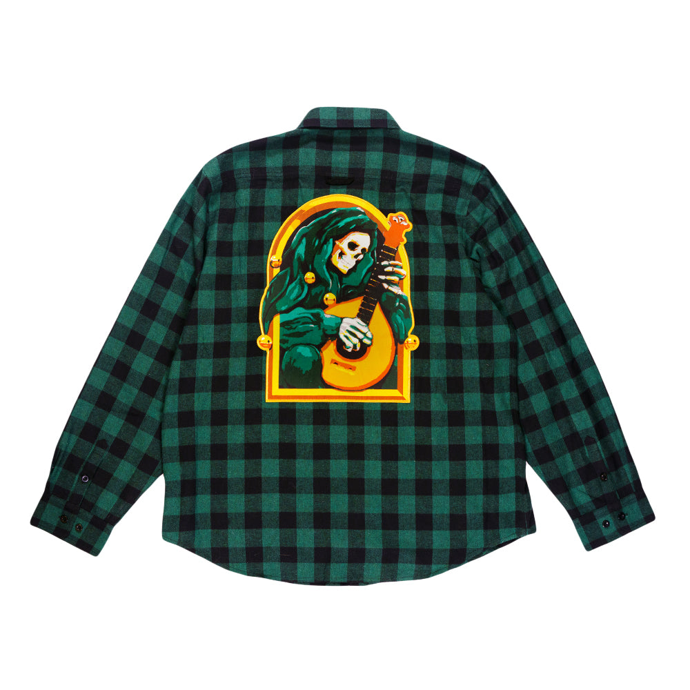 Stanley Mouse Mandolin Jester Never Summer Green Flannel Shirt Grassroots California