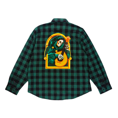 Stanley Mouse Mandolin Jester Never Summer Green Flannel Shirt Grassroots California