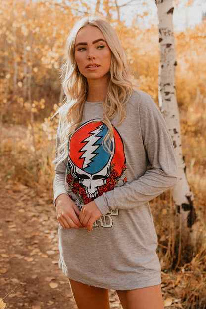 Grateful Dead Recycled Womens Long Sleeve Shirt Grey