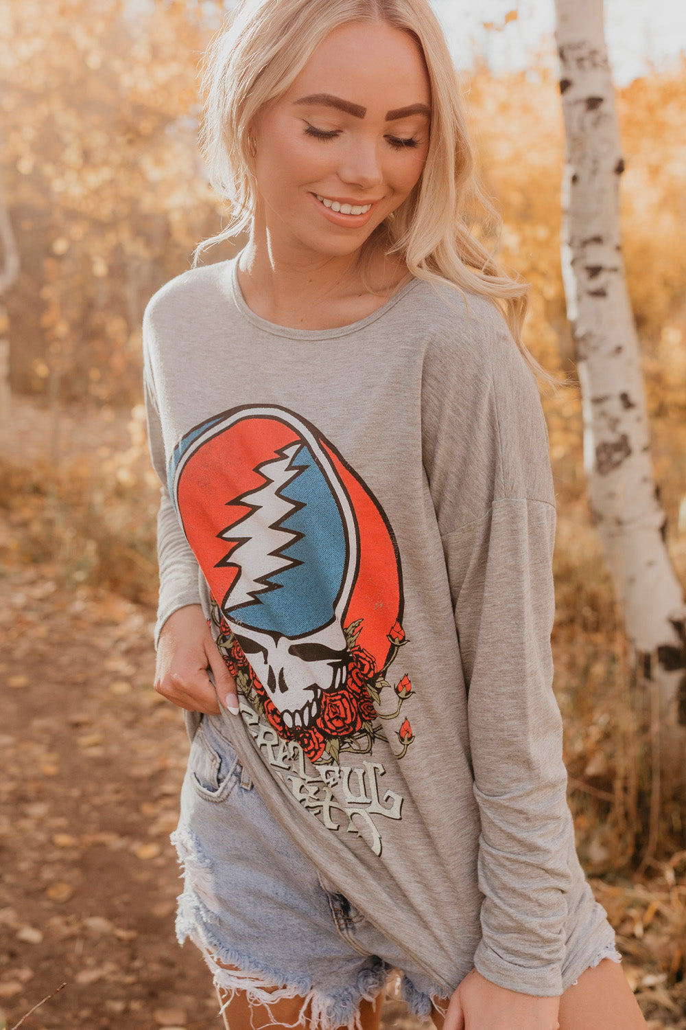 Grateful Dead Recycled Womens Long Sleeve Shirt Grey