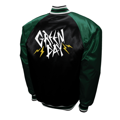 Green Day Lightning Logo Mens Snap Satin Jacket Black