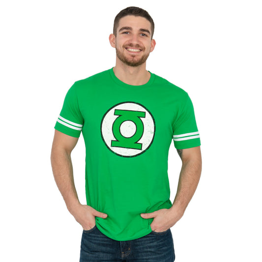 Green Lantern Logo With Striped Sleeves T-shirt