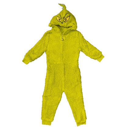 Youth Kids Toddler Grinch Sherpa Union Suit Pajamas Halloween Cosplay Costume