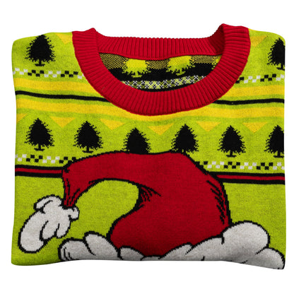 Grinch Head Santa Hat Wreath Sweater
