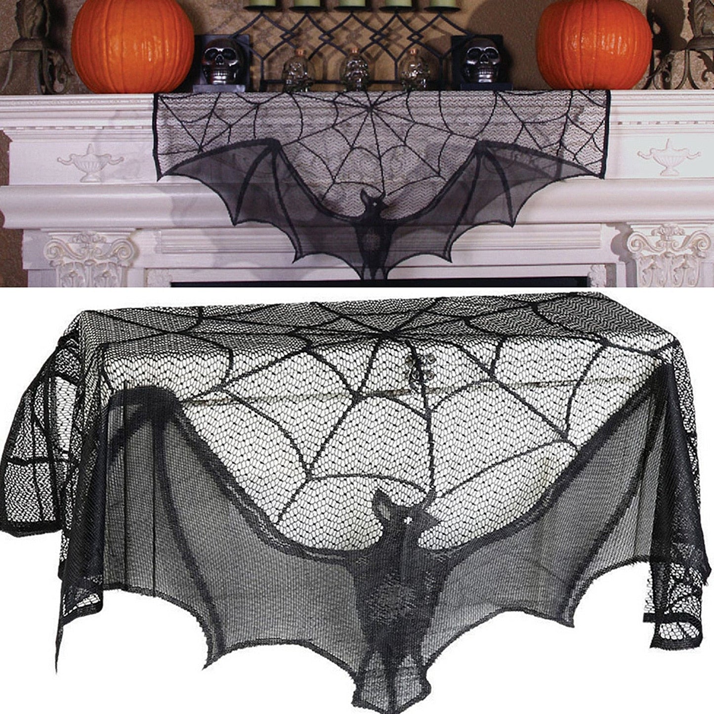 Halloween Decorative Bat Shaped Spider Web Curtain