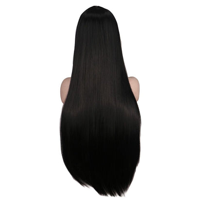 Long Black Morticia Addams Cosplay Wig