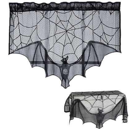 Halloween Decorative Bat Shaped Spider Web Curtain