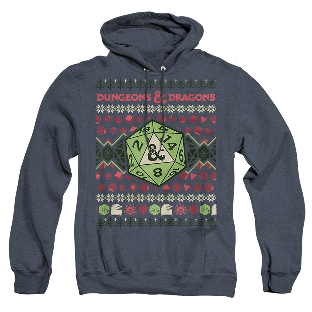 Dungeons And Dragons 20-Sided Dice Ugly Christmas Heather Mens Hoodie Navy Officially Licensed