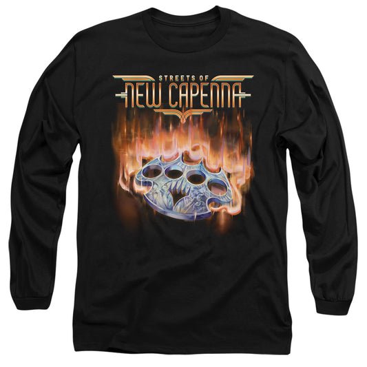 Magic The Gathering Burning Knuckles With Logo Mens Long Sleeve Shirt Black