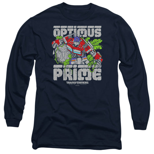 Transformers Optimus Prime In Ruins Mens Long Sleeve Shirt Navy