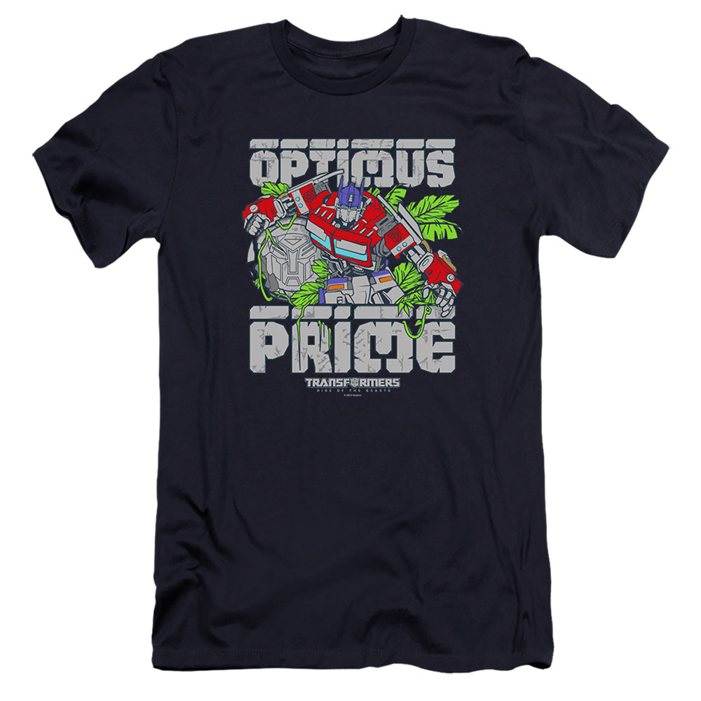 Transformers Optimus Prime In Ruins Hbo Premium Bella Canvas Slim Fit Mens T Shirt Navy