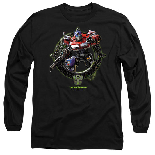 Transformers Optimus Prime Circle Frame Mens Long Sleeve Shirt Black