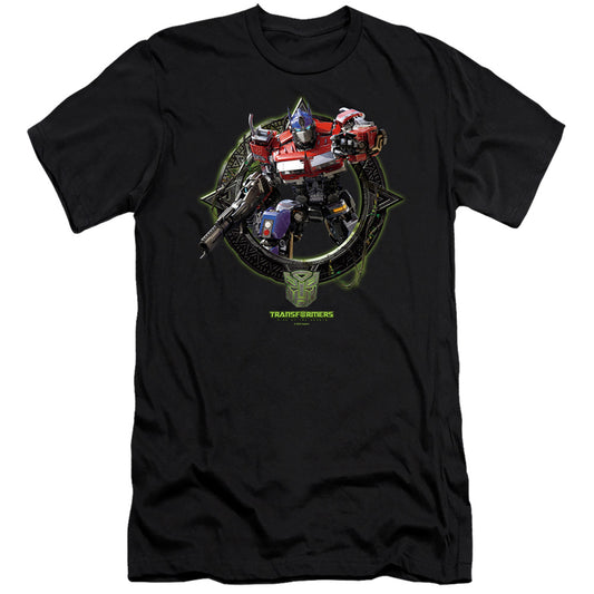 Transformers Optimus Prime Circle Frame Hbo Premium Bella Canvas Slim Fit Mens T Shirt Black