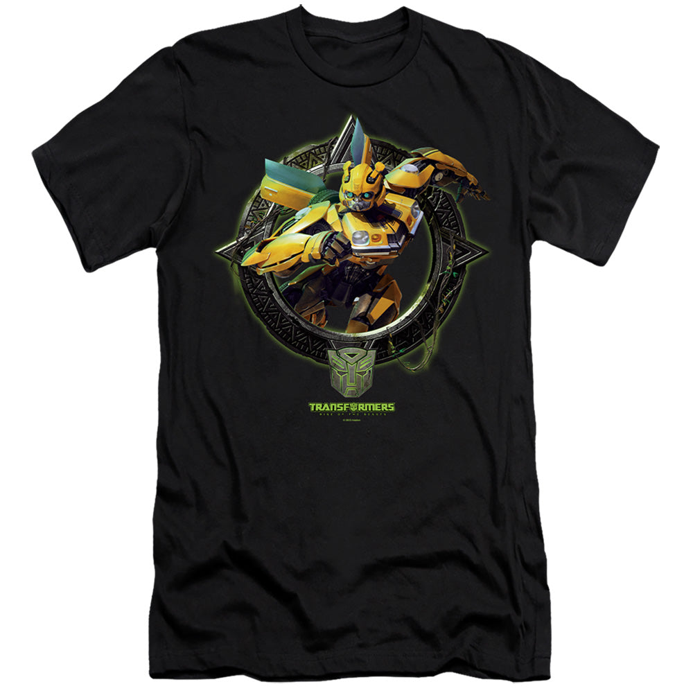 Transformers Bumblebee Circle Frame Hbo Premium Bella Canvas Slim Fit Mens T Shirt Black