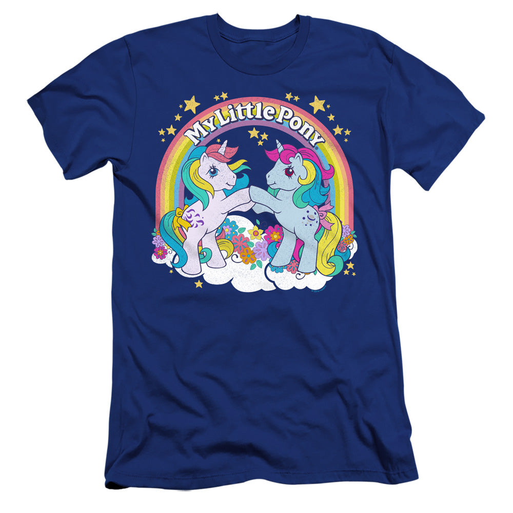 My Little Pony Retro Unicorn Fist Bump Hbo Premium Bella Canvas Slim Fit Mens T Shirt Royal Blue