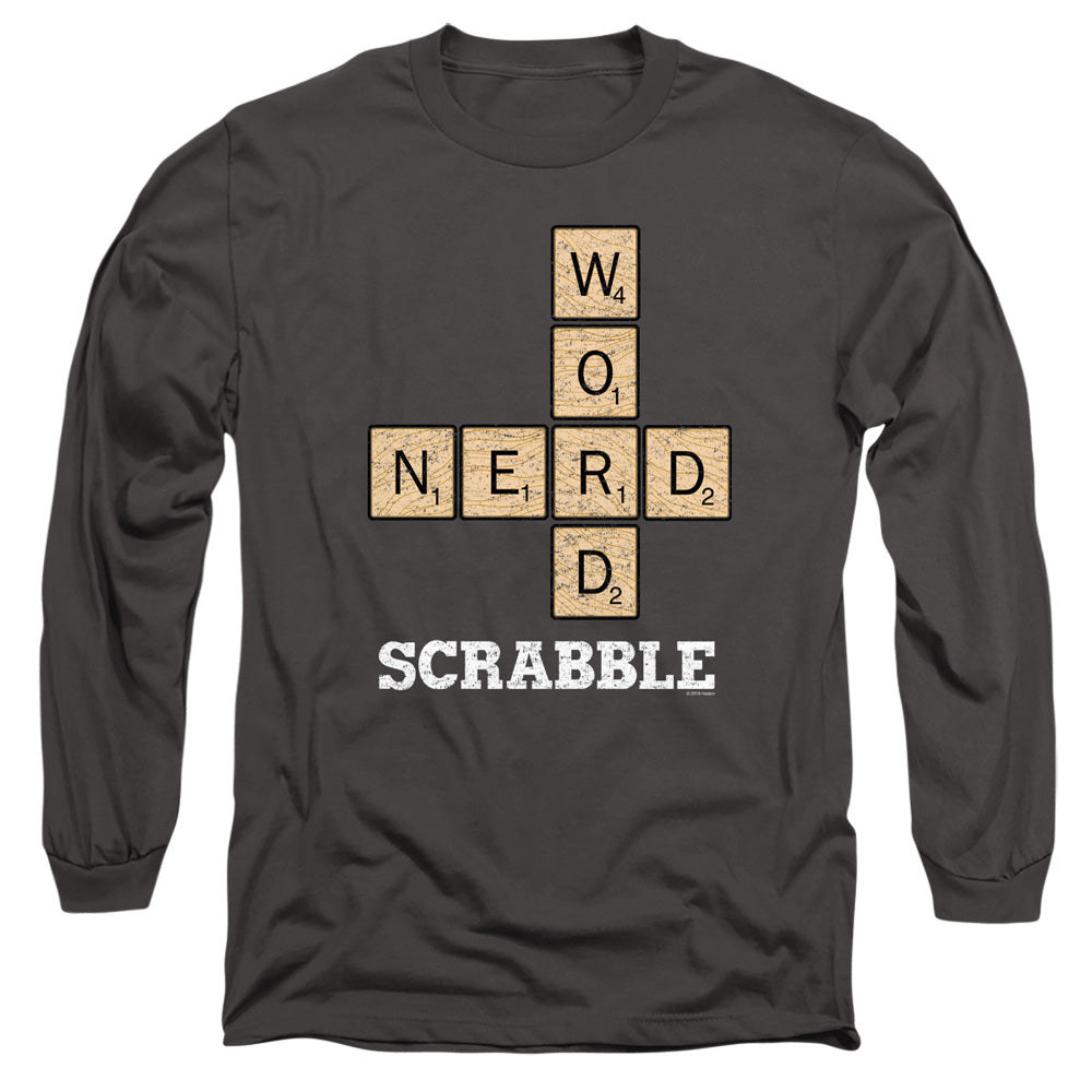 Scrabble Word Nerd Mens Long Sleeve Shirt Charcoal