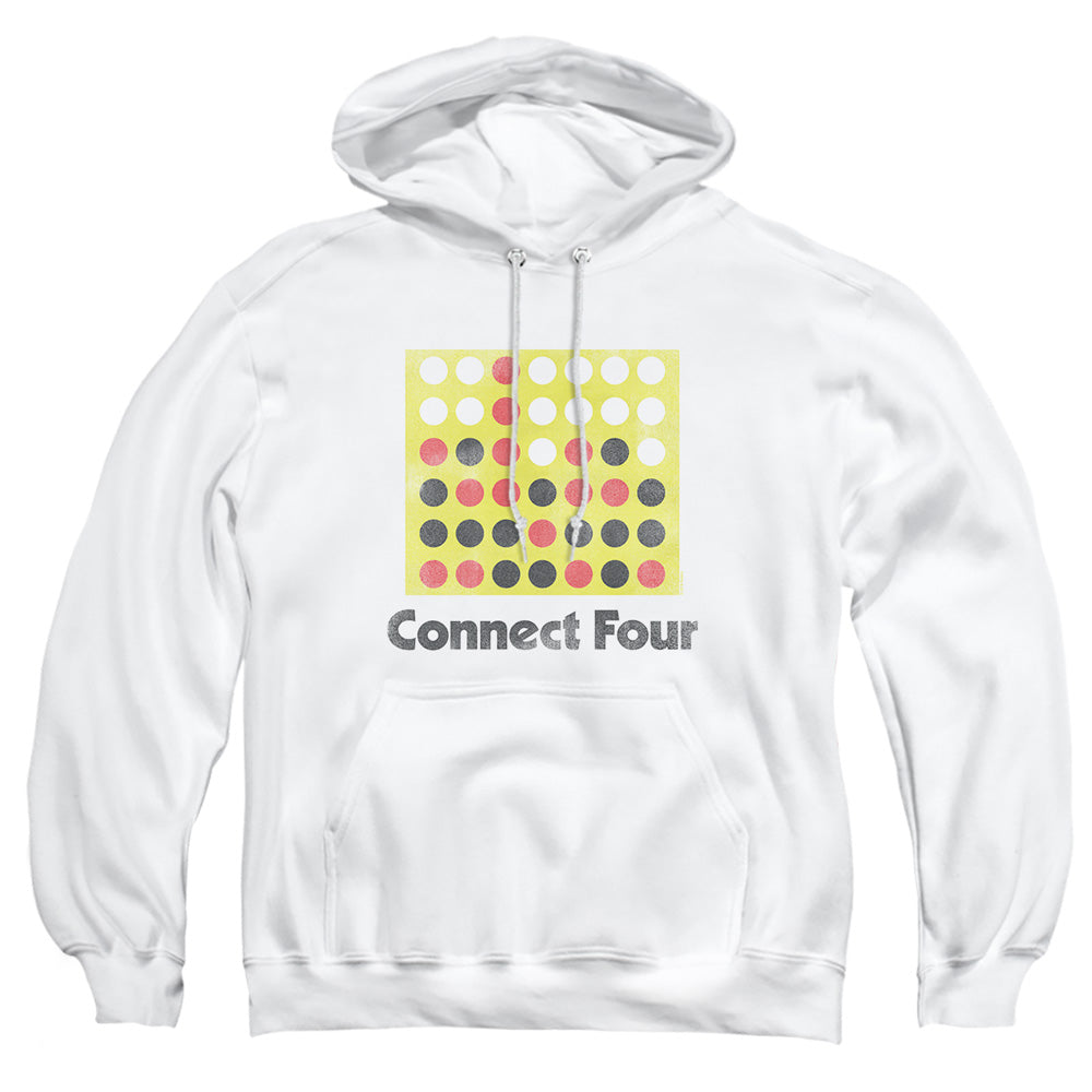 Connect Four Classic Logo Distressed Mens Hoodie White Officially Licensed