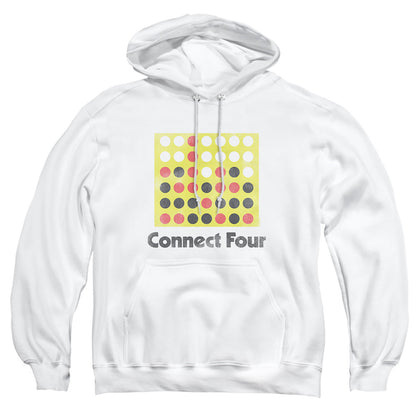 Connect Four Classic Logo Distressed Mens Hoodie White Officially Licensed
