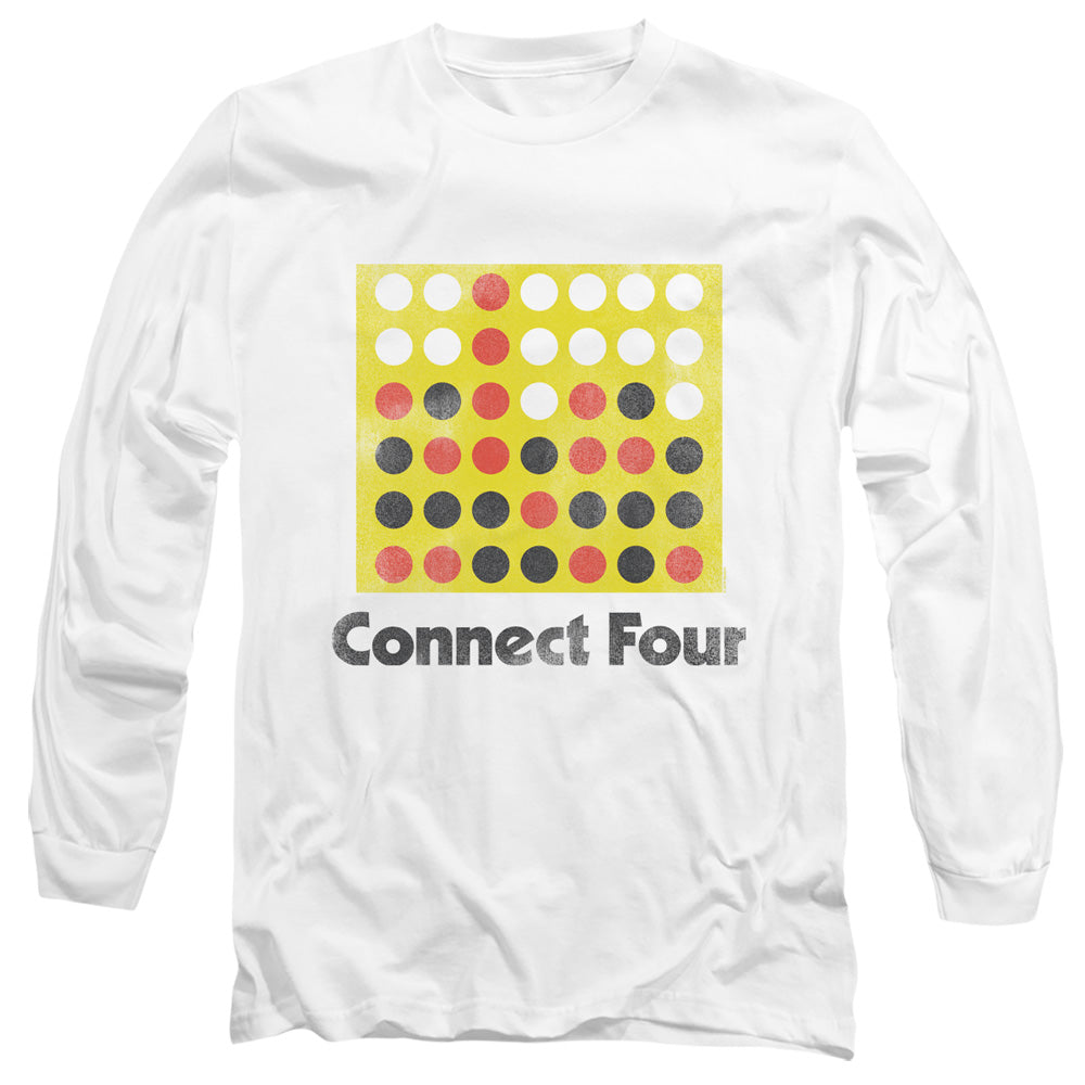 Connect Four Classic Logo Distressed Mens Long Sleeve Shirt White