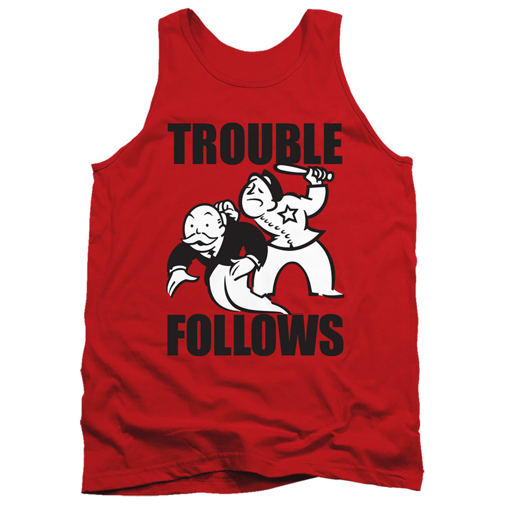 Monopoly Trouble Follows Evergreen Mens Tank Top Shirt Red