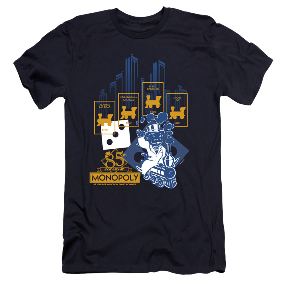 Monopoly The True Railroad Tycoon Hbo Premium Bella Canvas Slim Fit Mens T Shirt Navy