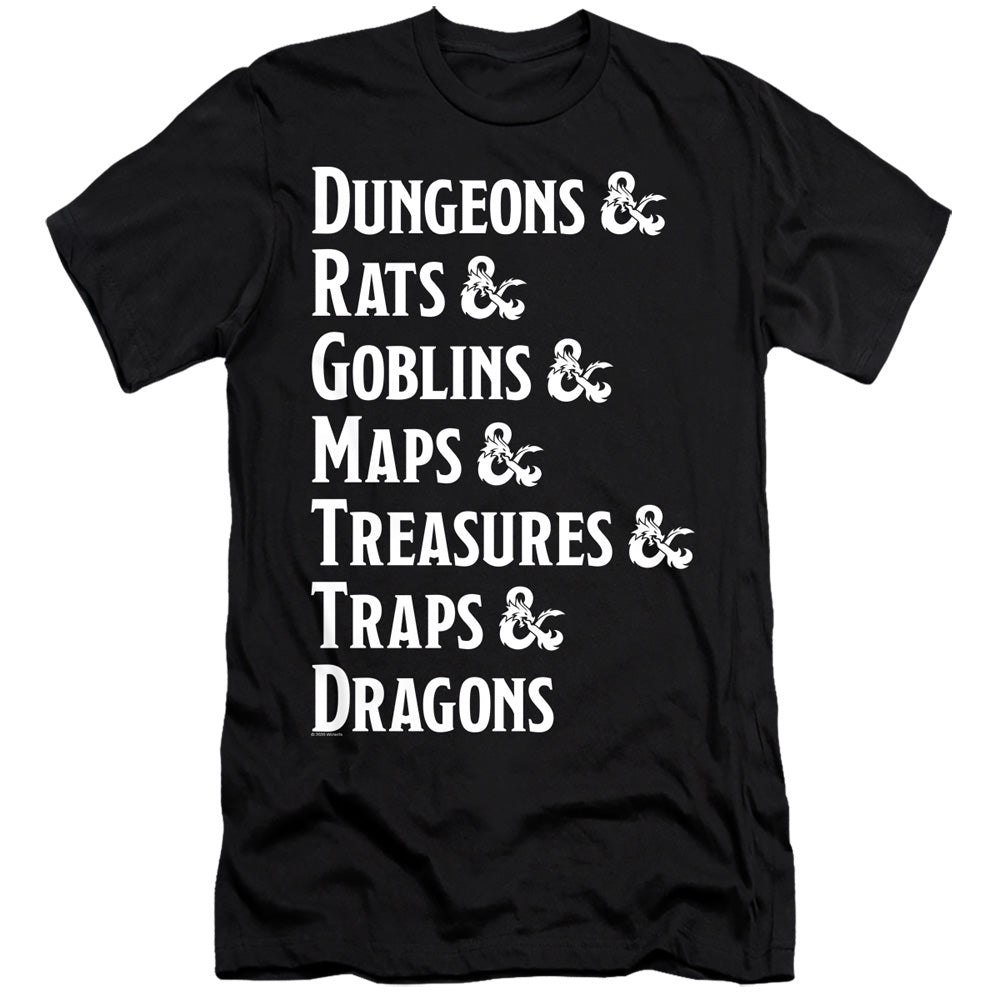 Dungeons And Dragons Dungeon List Hbo Premium Bella Canvas Slim Fit Mens T Shirt Black