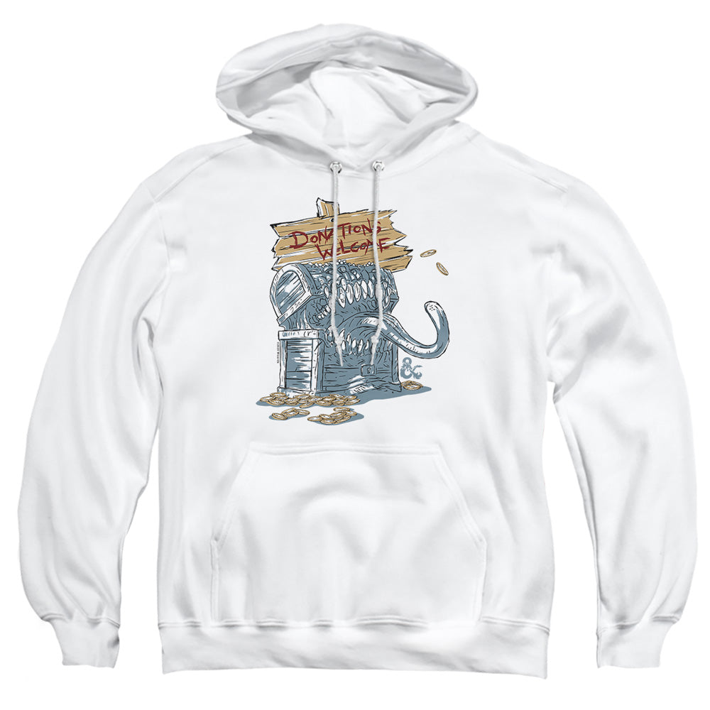 Dungeons And Dragons Donations Welcome Mimic Mens Hoodie White Officially Licensed