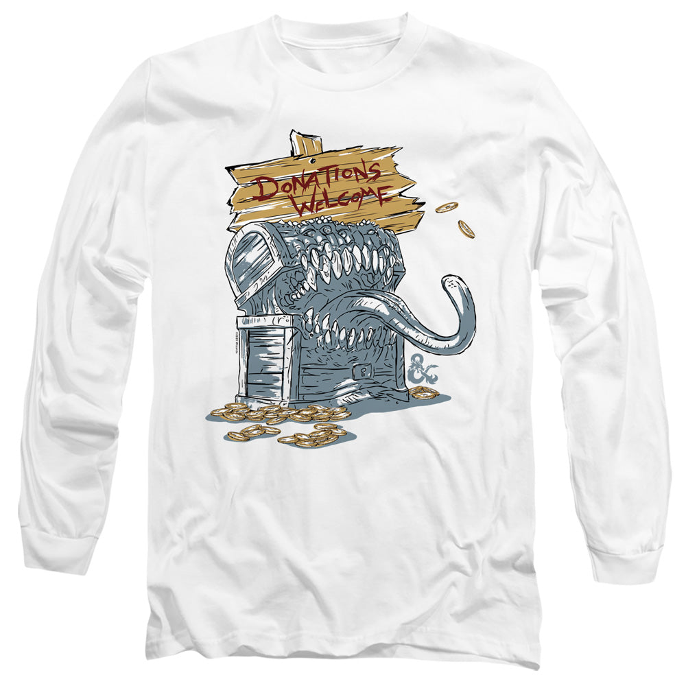 Dungeons And Dragons Donations Welcome Mimic Mens Long Sleeve Shirt White