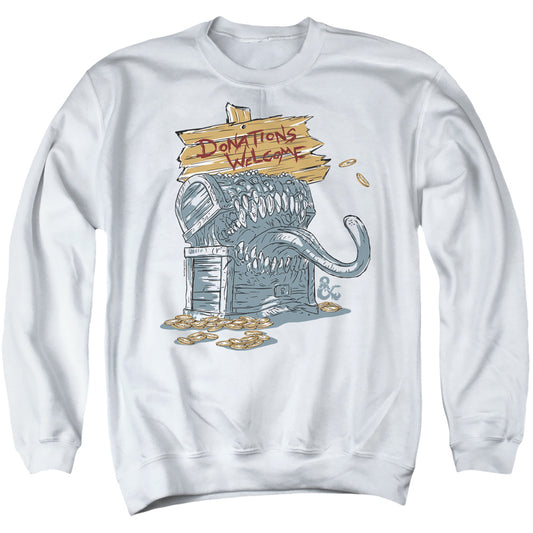 Dungeons And Dragons Donations Welcome Mimic Mens Crewneck Sweatshirt White