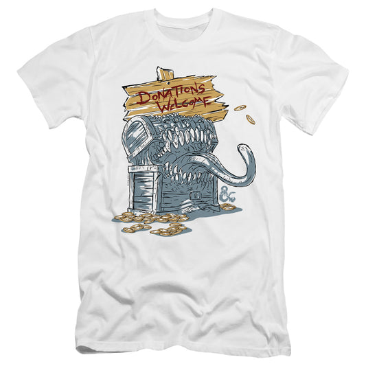 Dungeons And Dragons Donations Welcome Mimic Hbo Premium Bella Canvas Slim Fit Mens T Shirt White