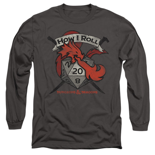 Dungeons And Dragons How I Roll D And D Mens Long Sleeve Shirt Charcoal