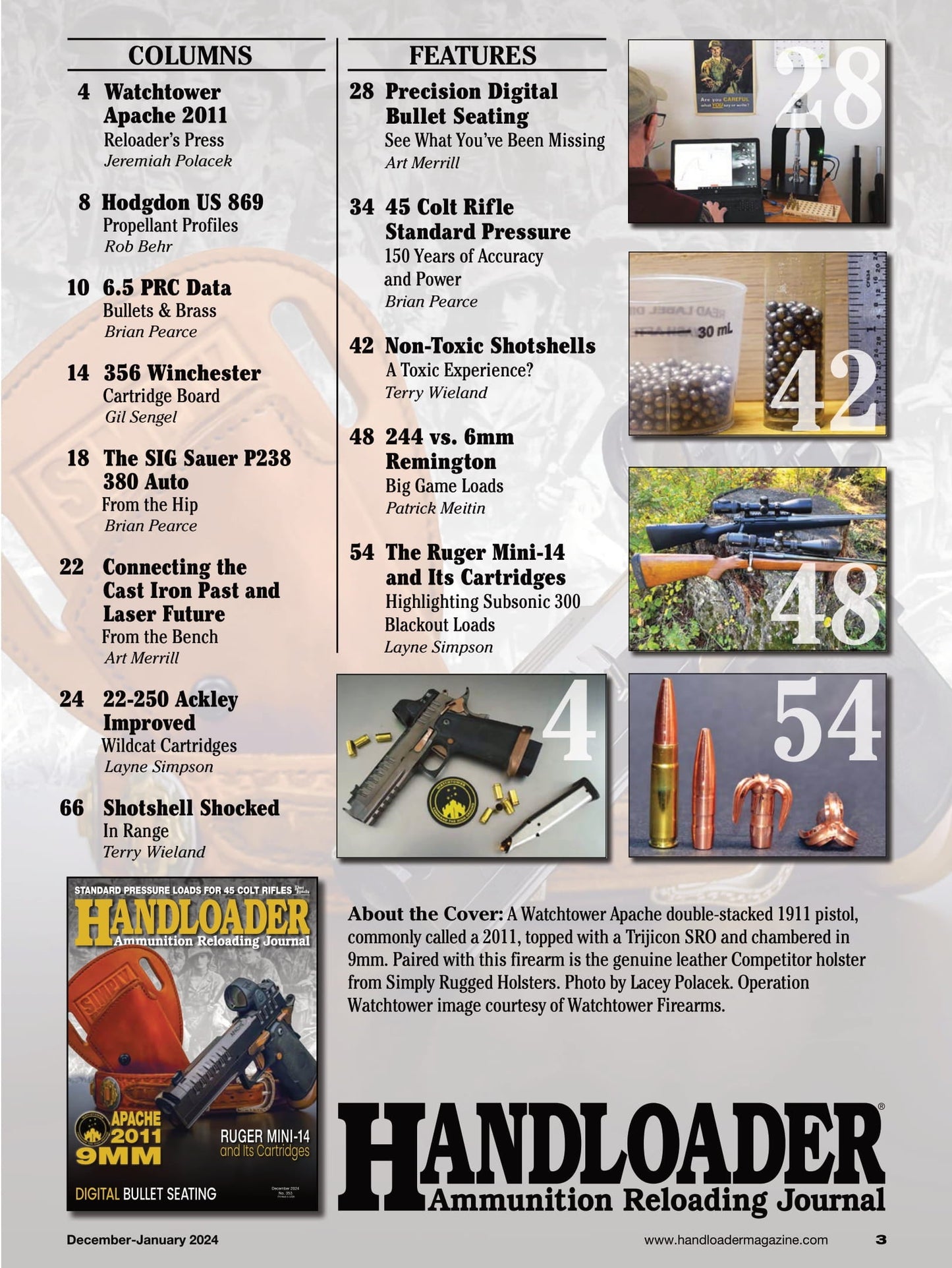 Handloader The Ammunition Reloading Journal - December 2024: Standard Pressure Loads For 45 Colt Rifles, Ruger Mini-14, Apache 2011 9MM, Precision Digital Bullet Seating, 356 Winchester & More!