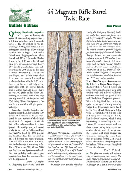 Handloader The Ammunition Reloading Journal - February 2025: 300 Ruger Compact Magnum Performance, 8.6 Blackout Exclusives, 28 Gauge Loading, John Taggin's Perfect Pistol, 44-40 Winchester & More!