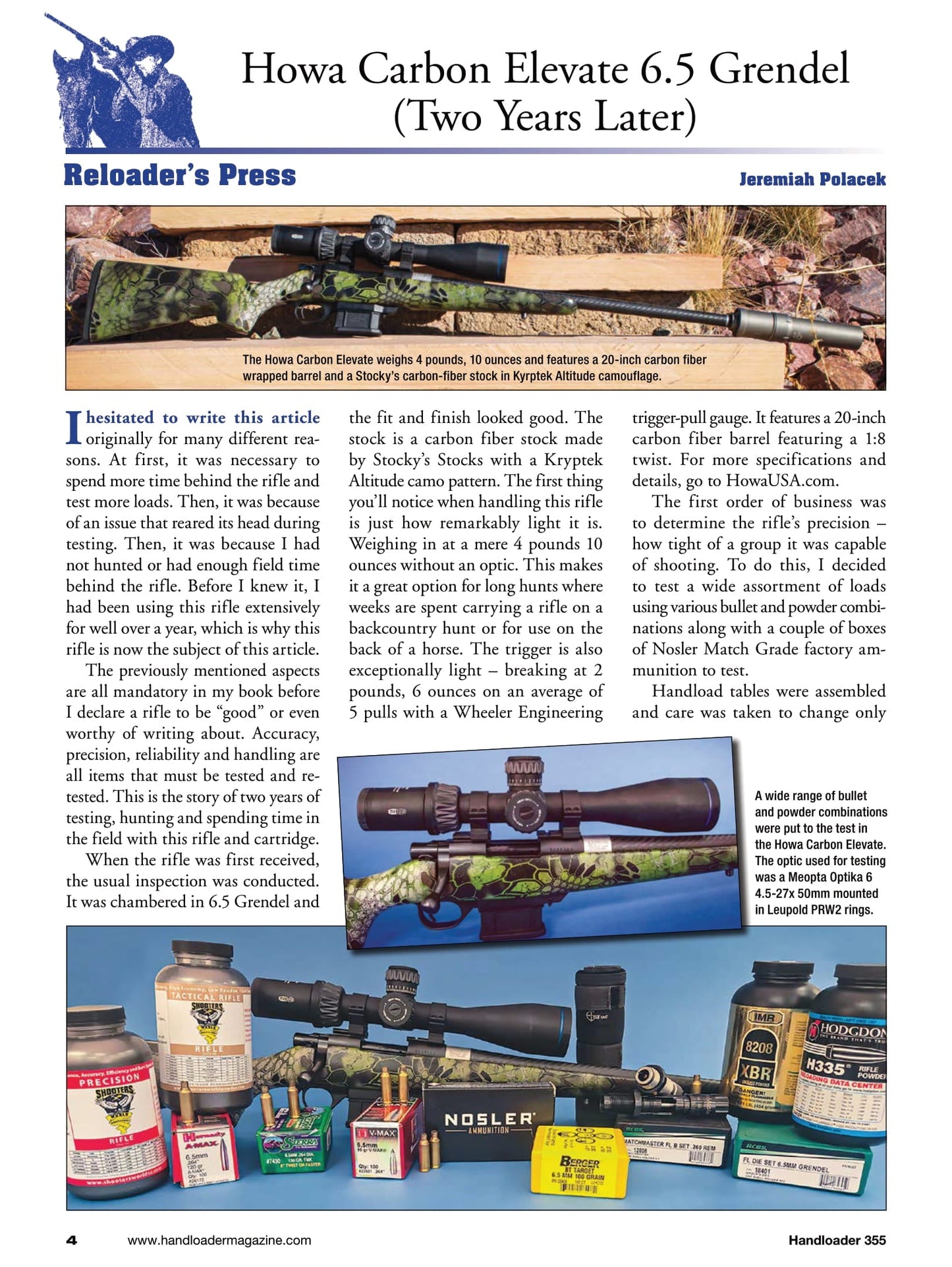 Handloader The Ammunition Reloading Journal - April 2025: Howa Carbon Elevate 6.5 Grendel, The Ultra Light Rifle, 40 Smith & Wesson, High Performance Rim Rock Bullets, 220 Weatherby Rocket & More!