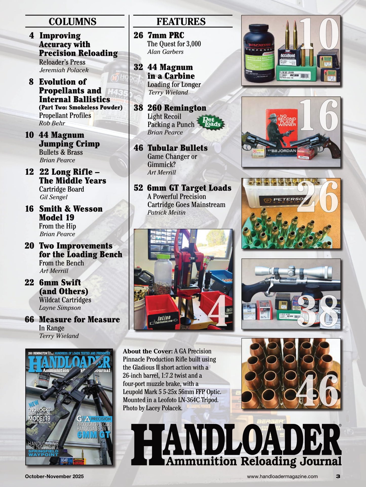 Handloader The Ammunition Reloading Journal - October 2025: GA Precision 6mm GT Handloads, Achieve Accuracy, 44 Magnum Carbines, 7mm PRC For Springfield Waypoint, 260 Remington Pet Loads & More!