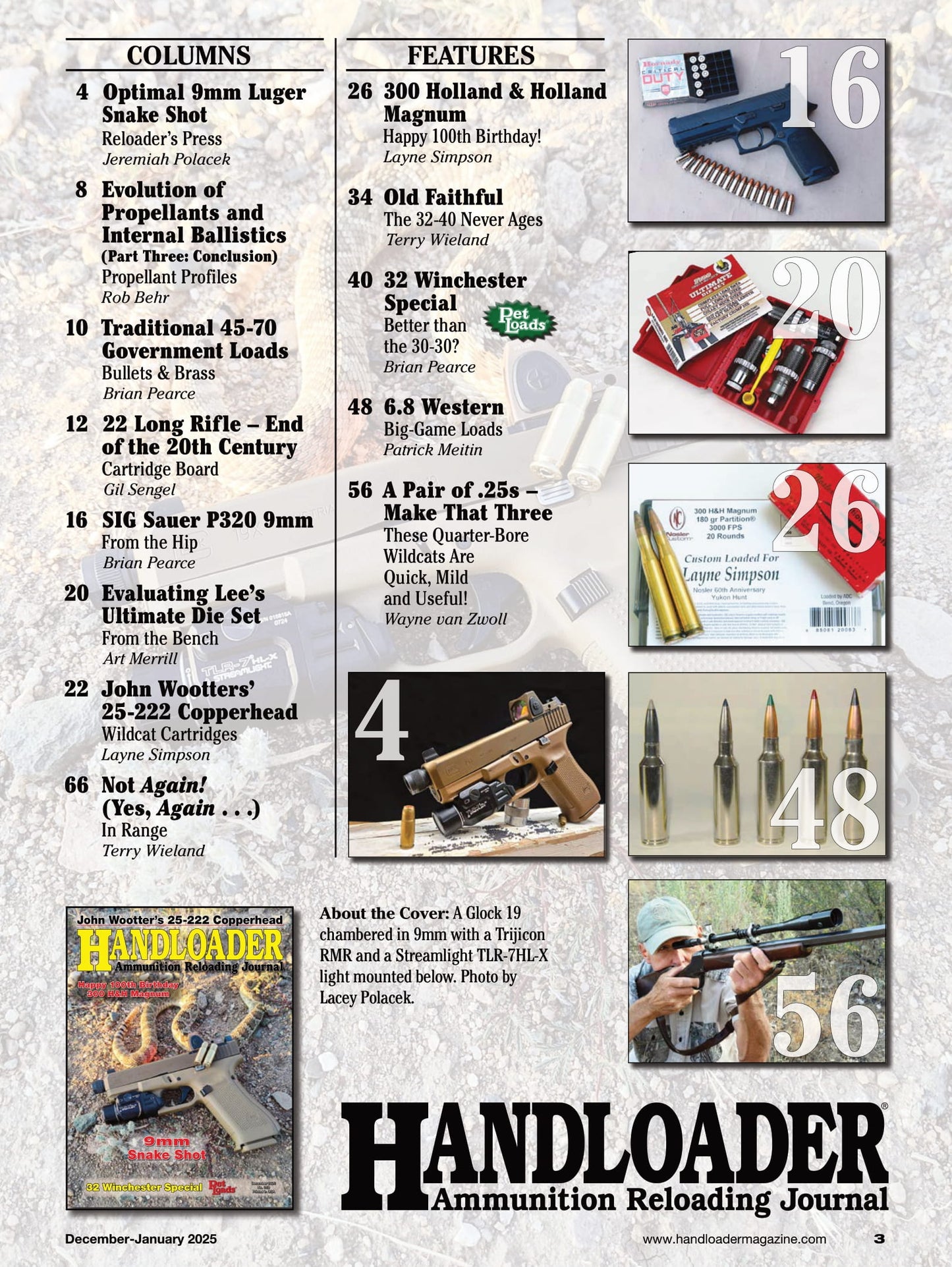 Handloader The Ammunition Reloading Journal - December 2025: John Wootter’s 25-222 Copperhead, 9mm Snake Shot, 32 Winchester Special, The Legacy Of The 300 H&H Magnum, Evolution Of Propellants & More!